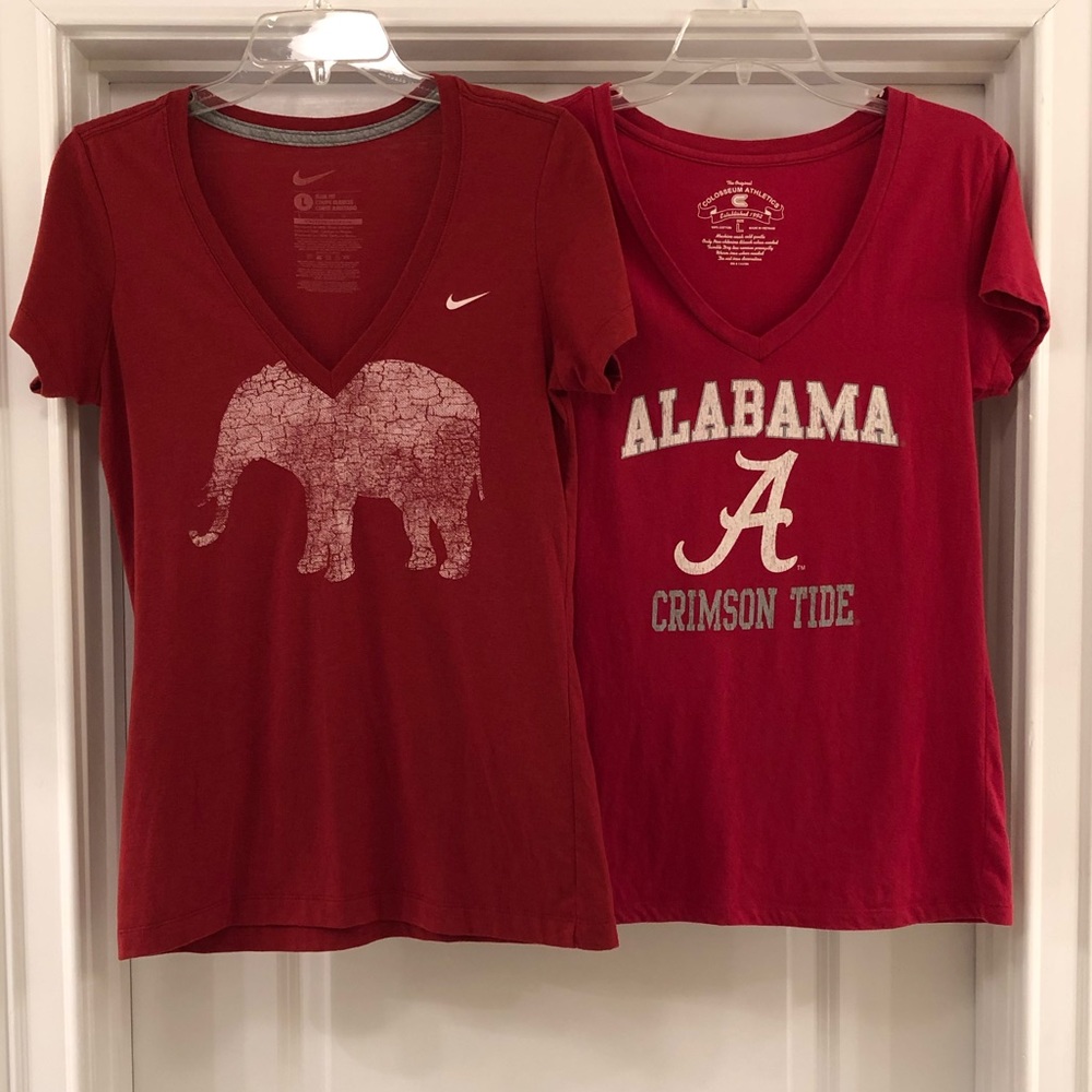 Set of 2 Alabama Crimson Tide V-neck Tee Shirts 1 is Nike Size L Great Condition
